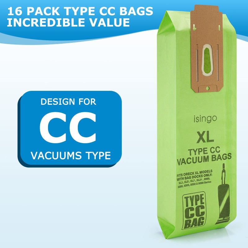 isingo 16 Pack Vacuum Bags Replacement for Oreck Type CC, Fit all Or?ck XL Upright Vacuum Cleaner, XL XL2 XL7 XL21, Replaces Part #CCPK8, CCPK8DW, Green - Image 3